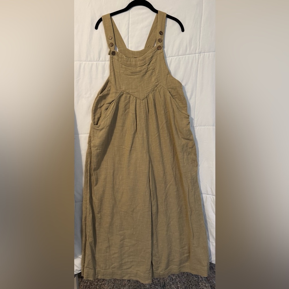 Free People Tan Wide Leg Jumpsuit
